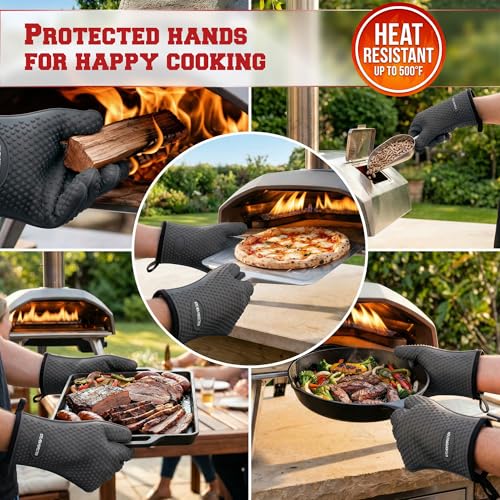 XL Silicone Pizza Oven Gloves Heat Resistant Oven Mitts (Alloy Gray / X-Large)
