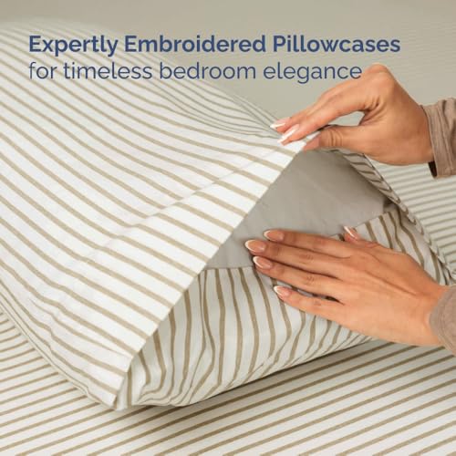 Flex Top Split Head King 4 Piece Sheet Set (44 - Beige Stripes 2 / Split Head/Flex Top)