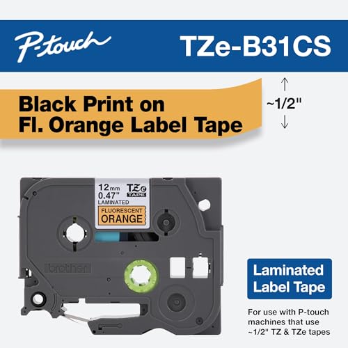 Genuine P touch (Black on Fluorescent Orange / 12mm (0.47”) / Pack of 1)