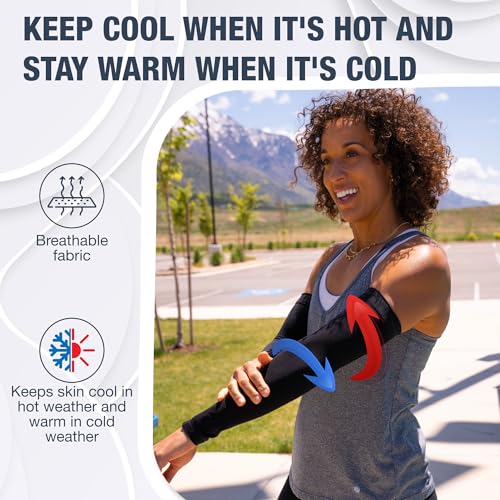 Non Slip Cooling Arm Sleeves for Men & Women (1 Pair: Black / One Size)