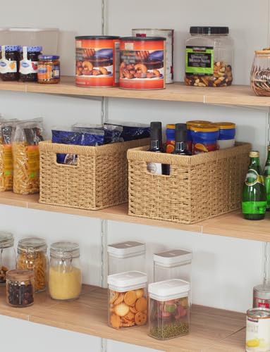 Wicker Storage Baskets for Shelves (Light Brown (Paper Rope) / 2x 13"L x 8¼"W x 7"H)
