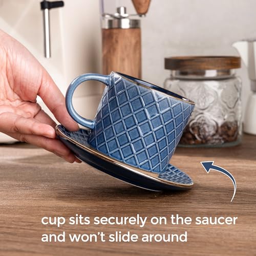 6 OZ Coffee Mugs with Saucer and Stand (Moonlight Blue / 6 Ounce (With Stand))