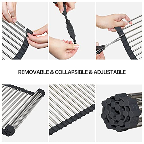 Expandable Roll Up Dish Drying Rack Over The Sink Rack (Black+silver Expandable)