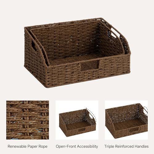 Pantry Baskets for Organizing (Dark Brown(Paper Rope) / 15¾"L x 11"W x 7½"H + 14¼"L x 9¾"W x 6¾"H)