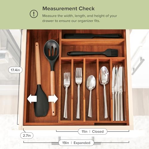 Silverware & Utensil Drawer Organizer (Natural Acacia / From 10.5" to 19" Wide)
