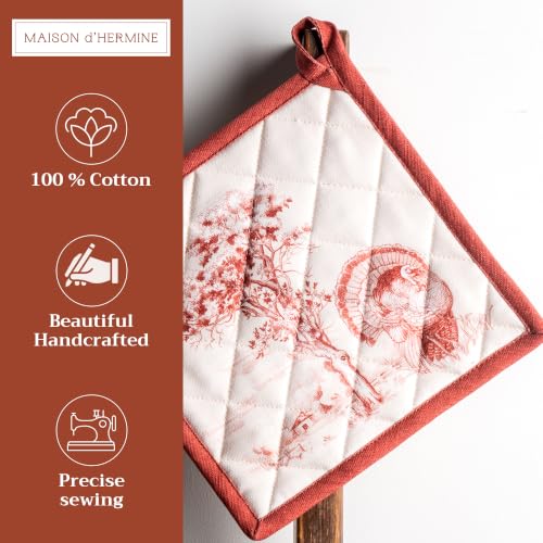Pot Holders 100% Cotton Potholders (119 - Holy Jouy - Red / 8" x 8" (Pot Holder Pack of 2))