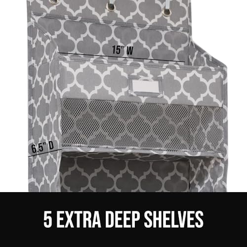 Over The Door Organizer Storage (Gray Quatrefoil / 5 Shelf)