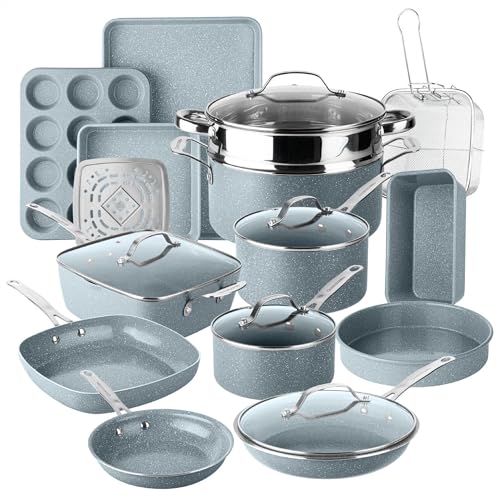 Ceraluxe 20Pc Pots and Pans Set Non Stick Ceramic Cookware Set (Gray Speckle)