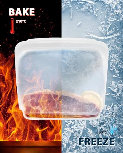 8 Pack Seal Top Silicone Food Storage Bags Microwave Oven Safe (8P Flat - Clear & Mint Green / ‎8Pcs- 4x7oz/ 2x14oz/ 2x28oz)