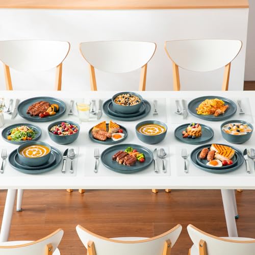 Plates and Bowls Sets (Smoky Teal / 18 Pcs (Service for 6))