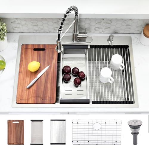 33 Inch Drop In Kitchen Sink Workstation (33"L x 22"W x 10"D / Stainless Steel)