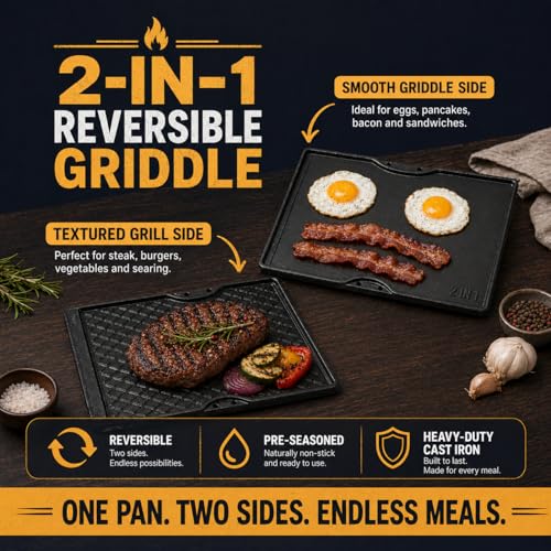 Cast Iron Griddle for Weber Spirit I & II 300 Series (17.5" x 11.9" x 1.2")