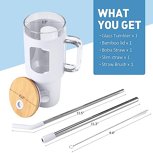 Glass Tumbler with Straw and Lid (White / 40 Ounces)