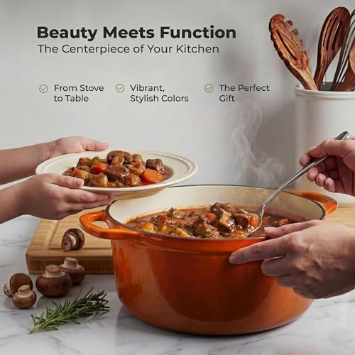 5 Quart Enameled Cast Iron Dutch Oven Pot with Lid (Orange / 5 Quart)