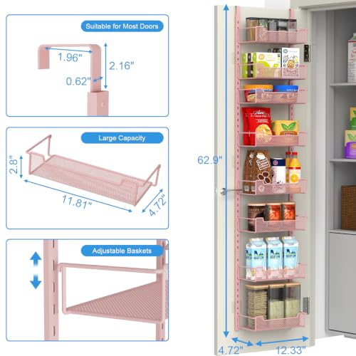 12.3" W Narrow Over the Door Pantry Organizer (Pink / 12.3"W 8-Tier)