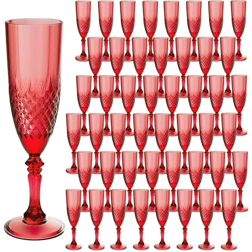 48 Pack Plastic Champagne Flutes (Dark Red)