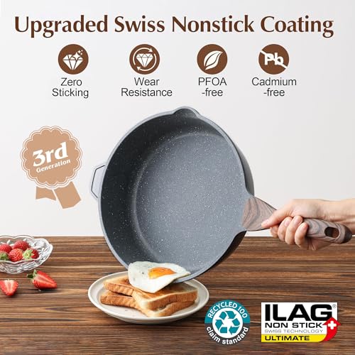 Nonstick Deep Frying Pan Skillet (Gray / 11-inch/4.5QT)