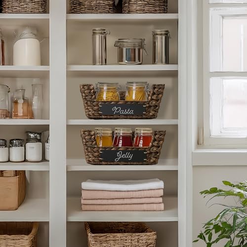 Set of 2 Water Hyacinth Pantry Baskets with Handles (Espresso - Hyacinth)