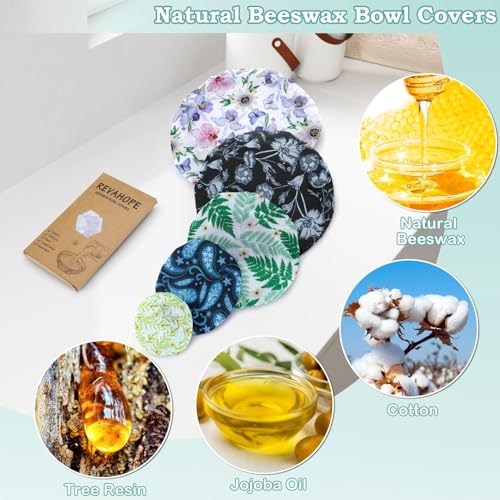 5Pcs Reusable Beeswax Elastic Bowl Covers for Bread Proofing and Food Cover (Iris Floral)