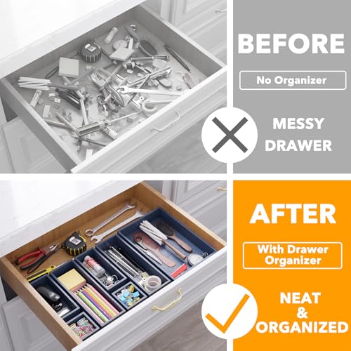 7 Piece Bamboo Drawer Organizer Storage Boxes Set (7-Piece / Navy Blue)
