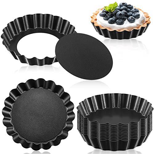 16 Pcs Mini Tart Pans for Baking (5 Inch / Black Round)