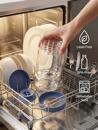 Pickle Jar with Strainer Flip for Pickle Juice Separator from Wet and Dry (Haze Blue)
