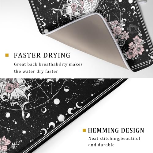 Skeleton Butterfly Dish Drying Mat Black Skull Absorbent Dish Drainer for Kitchen Counter Holiday Decor (Skeleton Butterfly Black / 24" x 18")