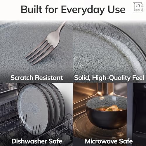 12 Piece Stoneware Dinnerware Set for 4 (Dark / Dark Gray / Set for 4 (12pcs))