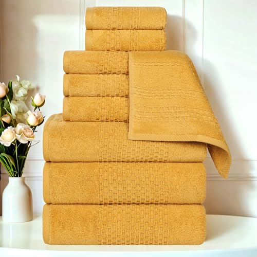 Playa Zero Twist Cotton Medium Weight Towels (9 Piece Towel Set / Gold)