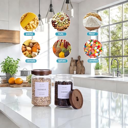 Glass Pantry Storage Jars with Acacia Airtight Lid (25OZ-6PCS)