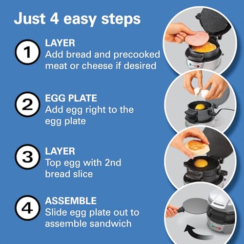 Breakfast Sandwich Maker with Egg Cooker Ring (Silver / Single)