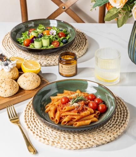 9.0" Ceramic Pasta Bowls Set of 6 (Set of 6 / Green)