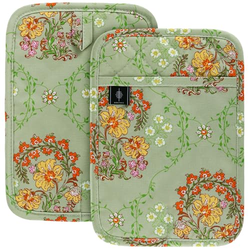 Pot Holders for Kitchen Heat Resistant Hot Pads for Countertops Oven Pot Holders Cotton Potholders for Kitchen Cooking Baking (Sweet Flowers-rectangular)
