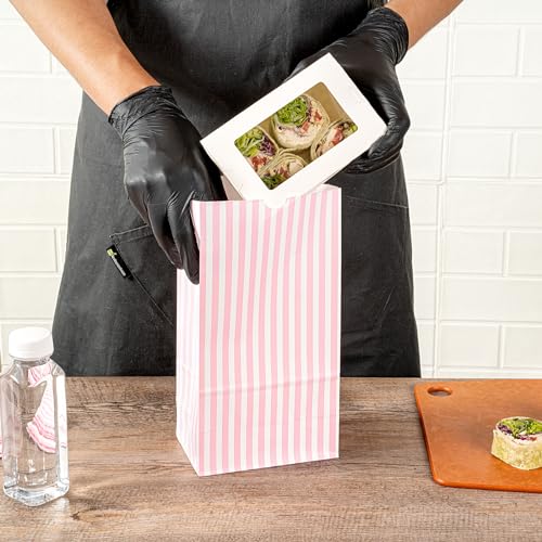 Bakery Bags 100 Pack of 5.9 x 3.54 x 10.63 Inches Grease (6 lb / Pink & White)
