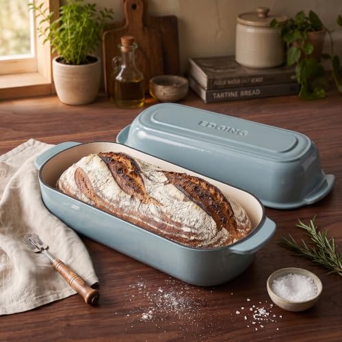 Enameled Cast Iron Loaf Pan with Lid (Seasalt)