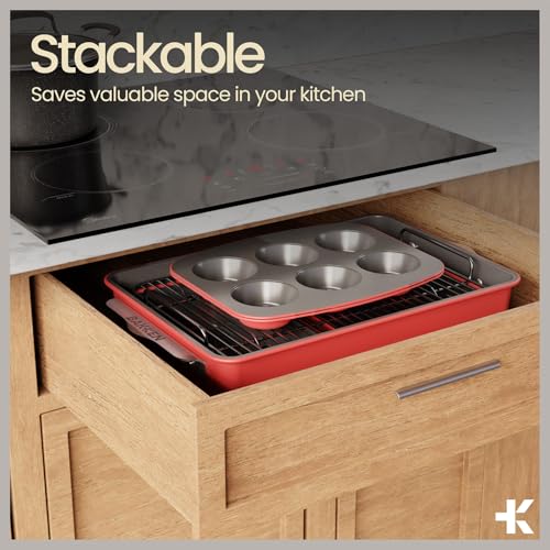 Bakken 8 Piece Ceramic Coated Bakeware Sets (Pink)