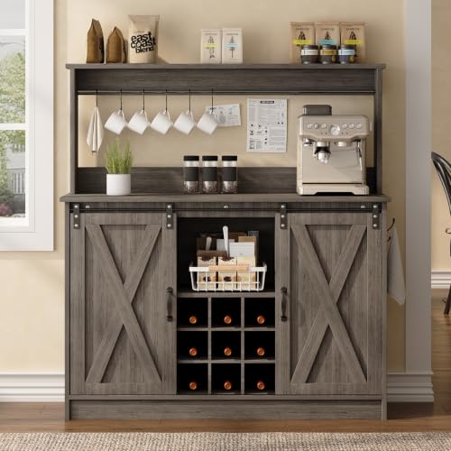 47" Farmhouse Coffee Bar Cabinet with Storage Hutch (47Inch / Grey)