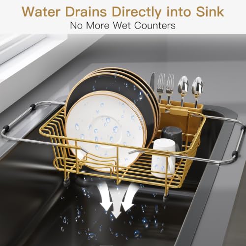Gold Dish Drying Rack in Sink with Utensil Holder (Gold / For 10"-12"w Sink)