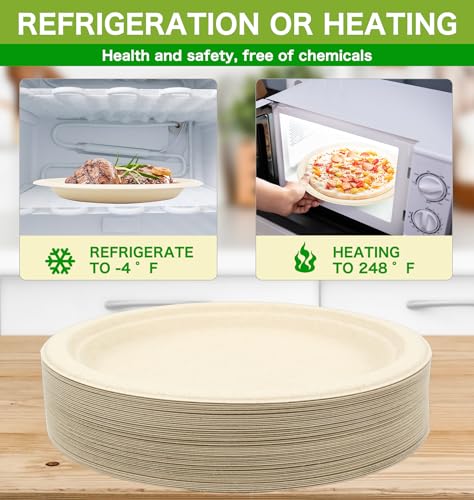 100% Compostable Disposable Paper Plates Heavy Duty Waterproof Plates (10 INCH / 50 PCS PLATES)