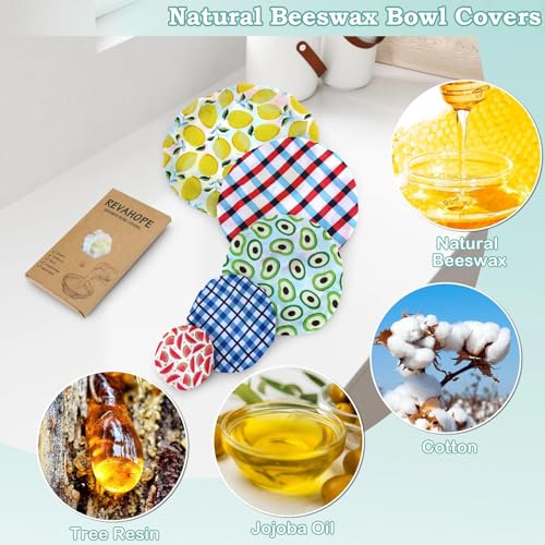 5Pcs Reusable Beeswax Elastic Bowl Covers for Bread Proofing and Food Cover (Fruit Grid)