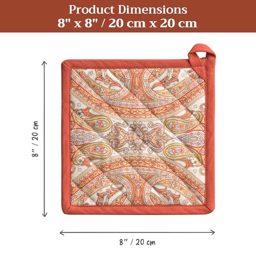 Pot Holders 100% Cotton Potholders (023 - Kashmir Paisley / 8" x 8" (Pot Holder Pack of 2))