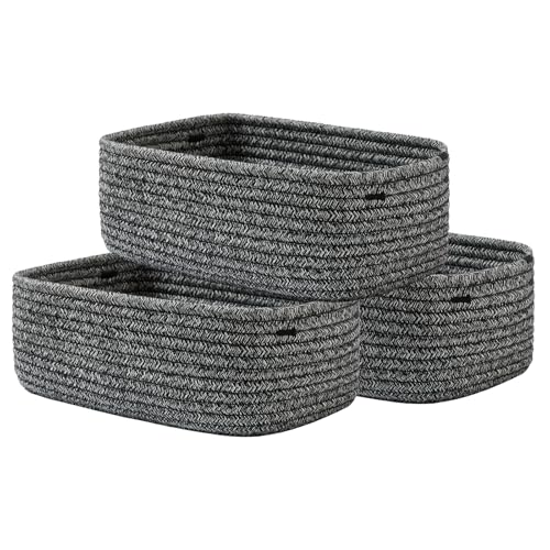 Small Woven Storage Basket for Organizing (Mixed Black / 12"L x 8"W x 4.5"H)