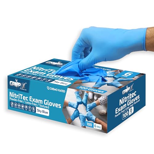 Heavy Duty 6 Mil Blue Nitrile Gloves Disposable Latex & Powder Free (100 Count / Medium)