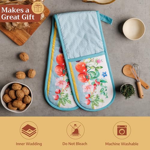 Double Oven Mitts 100% Cotton Double Oven Glove (042 - Giverny / 7" x 35" (Double Oven Mitt))