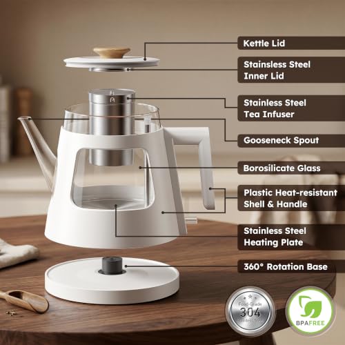 1L Gooseneck Electric Tea Kettle (1.1 Quarts / D(White))