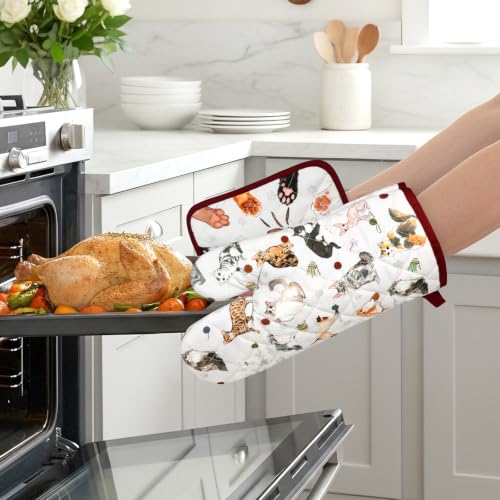 Cute Cat Oven Mitts and Pot Holders Set (Cat / Oven Mitt x2 & Pot Holder x2)