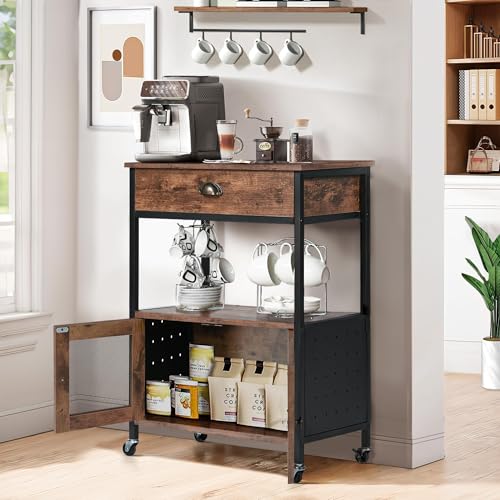 Coffee Bar Cart Cabinet (Rustic Brown)