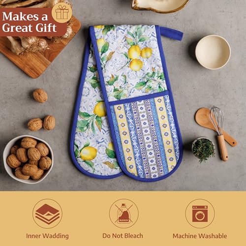 Double Oven Mitts 100% Cotton Double Oven Glove (030 - Citrus / 7" x 35" (Double Oven Mitt))