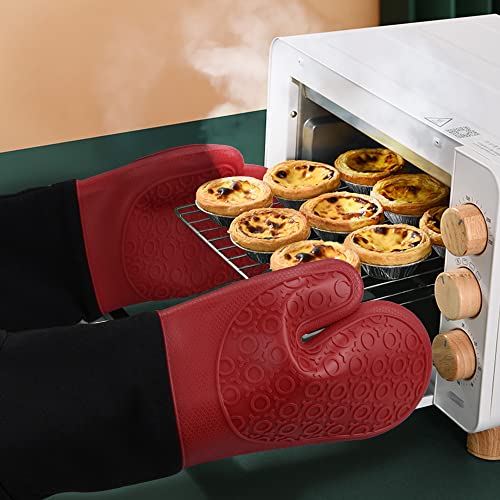 Silicone Oven Mitts (Red & Black / 14.6in Oven Mitts)