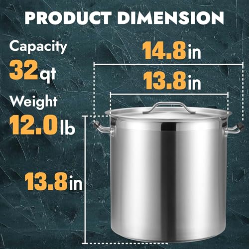 32 Quart Heavy Duty Stock Pot with Lid (32 Quarts)
